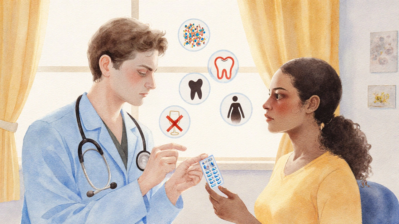 Doctor and patient discussing treatment with subtle infection icons.