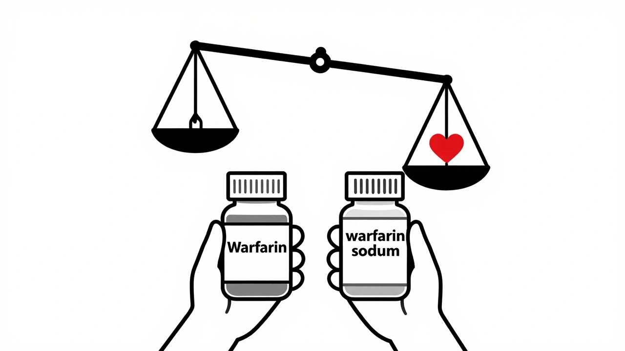 Patient holding two pill bottles with a balance scale showing one side tipping dangerously.