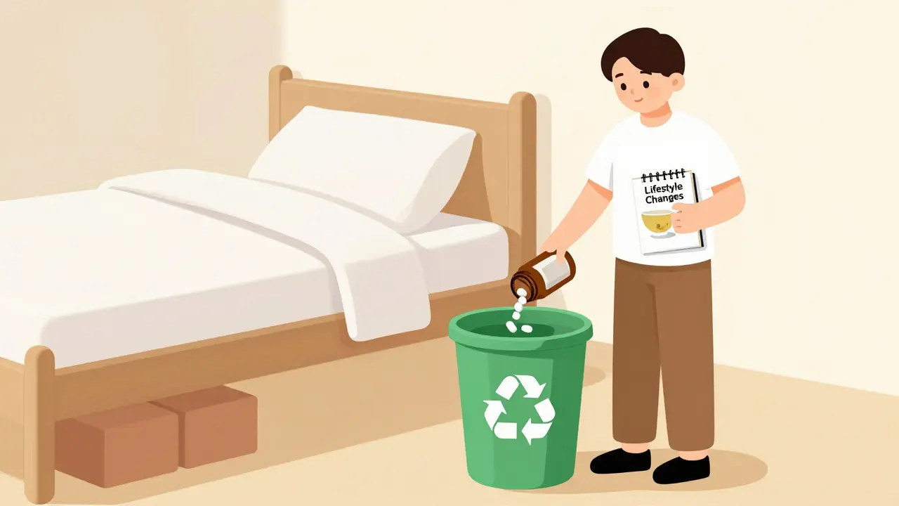 Person recycling PPI bottle while adopting lifestyle changes for heartburn