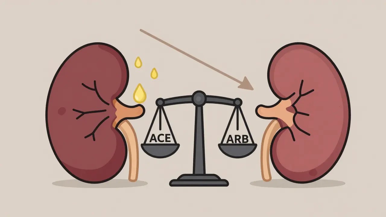 Split-screen kidney comparison showing damage vs. protection from blood pressure control