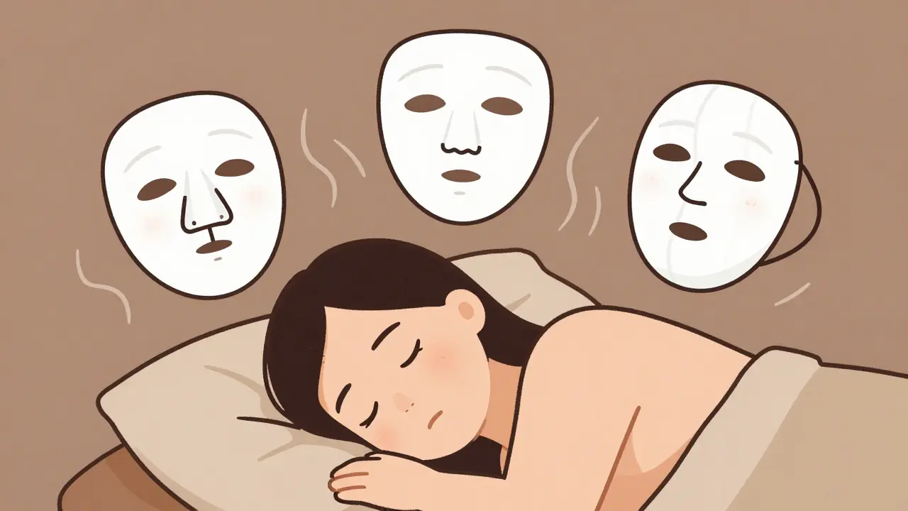 Three CPAP mask types floating near a sleeping person, showing differences in fit and air leakage.