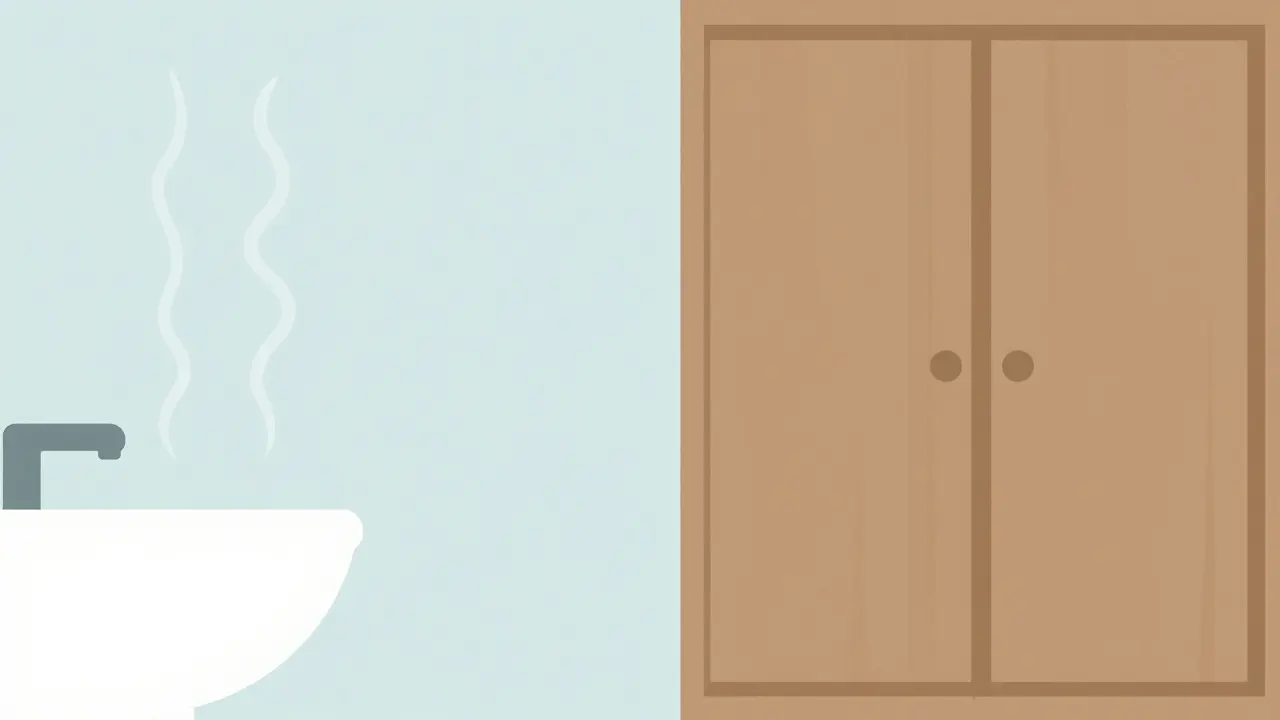 Bathroom steam compared to secure closed medicine cabinet