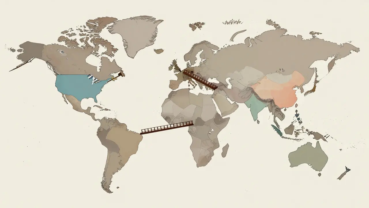 Stylized globe with bridges representing cross-border legal enforcement paths